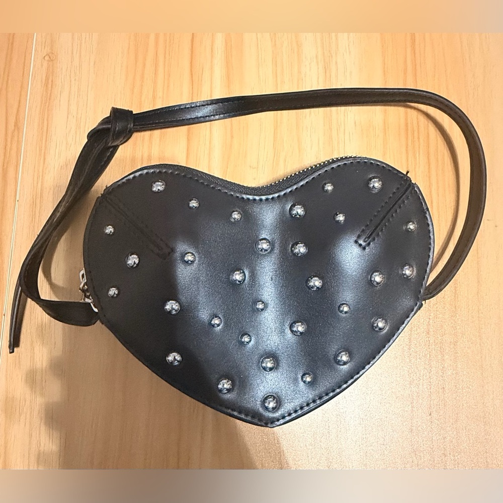 Mix No.6 Heart Black Studded Shoulder Bag